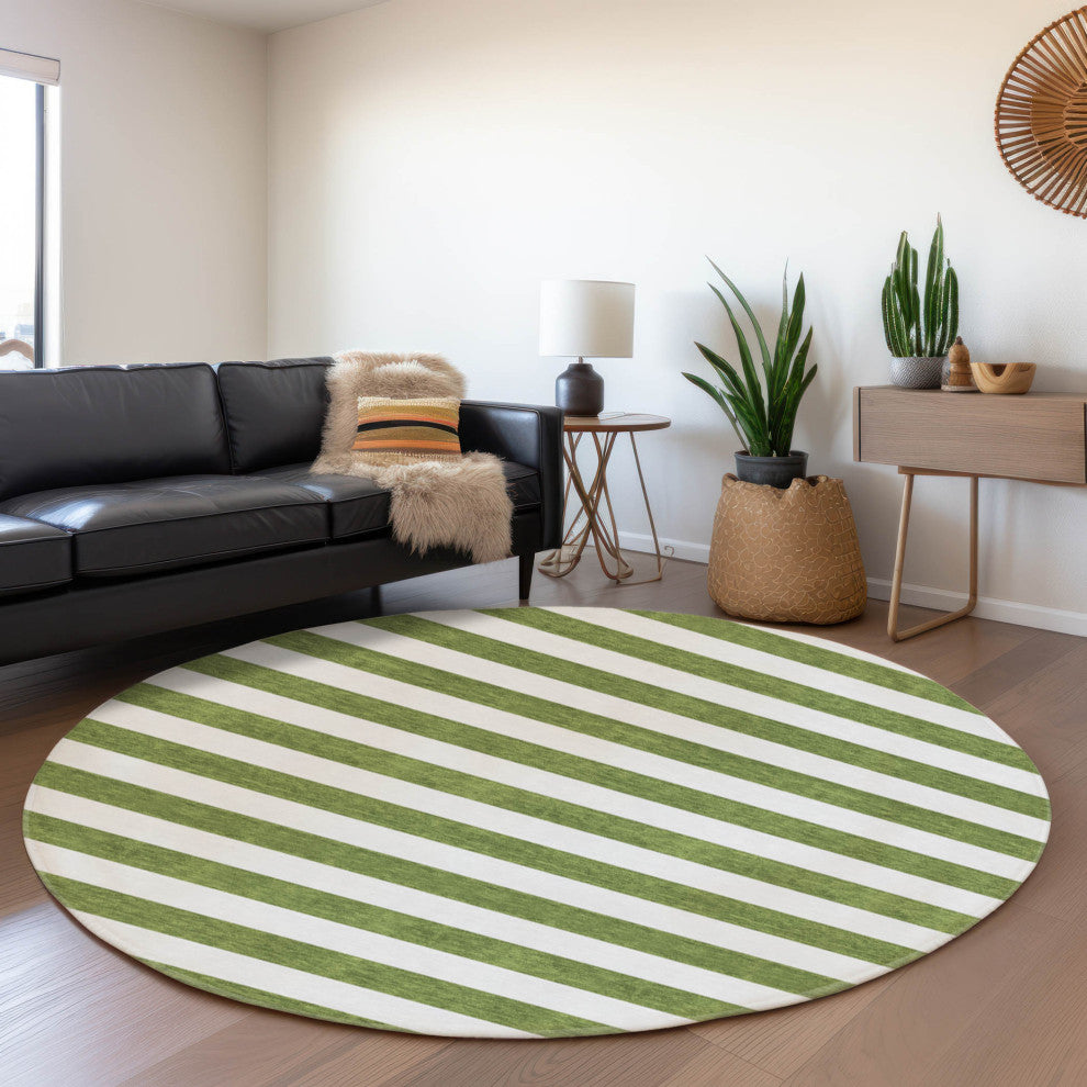 Premium Machine Washable Mayfield AMF528 Olive 8' x 8' Round Rug