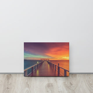 Surreal Wooden Pier At Sunset Intrigued Landscape Photo Canvas Art Print, 12" X 16"
