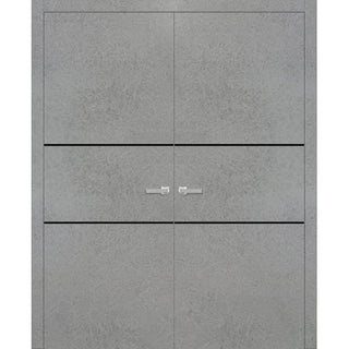 Solid French Double Doors 64 x 96 | Planum 0014 Concrete with