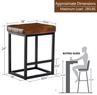 Button Tufted Open Frame Counter Stools, Yellowish Brown, 24 Inch
