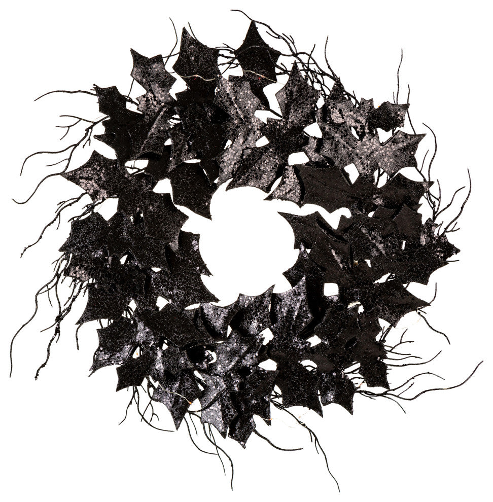 26"D Lighted Halloween Bat Wreath