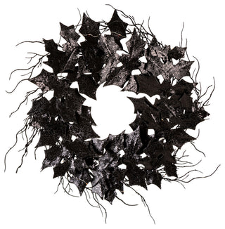 26"D Lighted Halloween Bat Wreath
