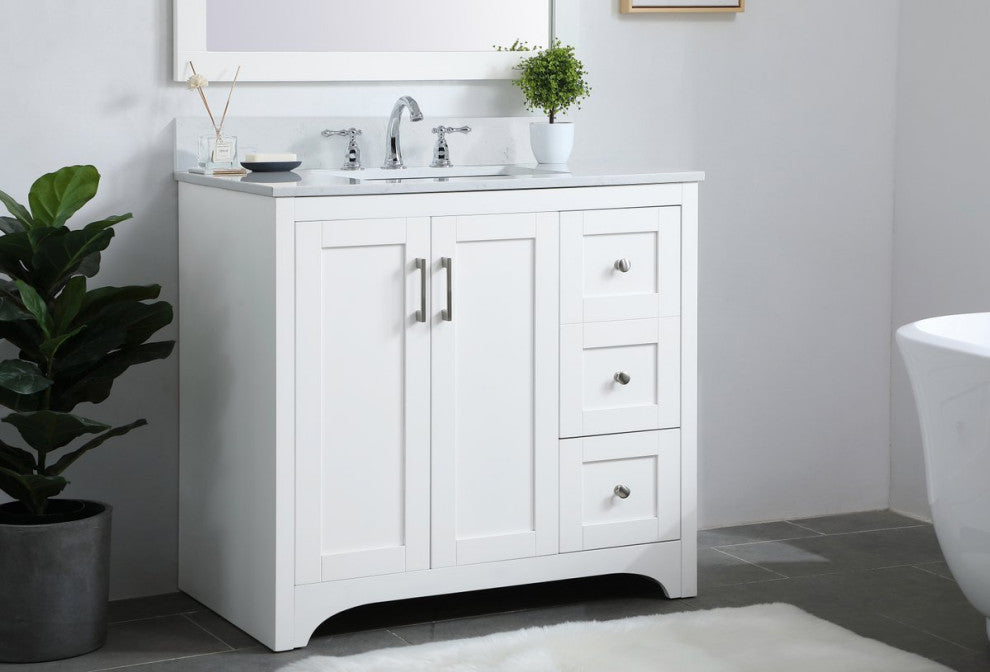 Mia 36" Single Bathroom Vanity, White With Backsplash