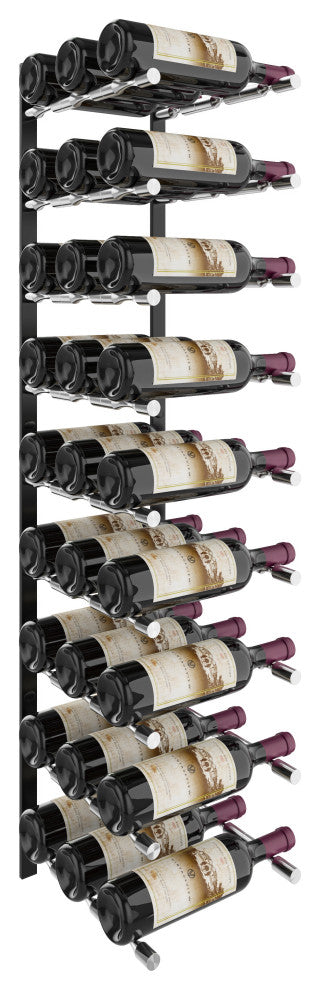 Vino Pins Flex 45 (wall mounted metal wine rack), Matte Black/Aluminum, 27 Bottles