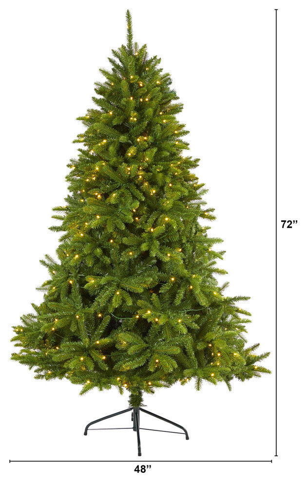 6' Sierra Spruce Natural Look Faux Xmas Tree W/ Clear Lights & Bendable Branches