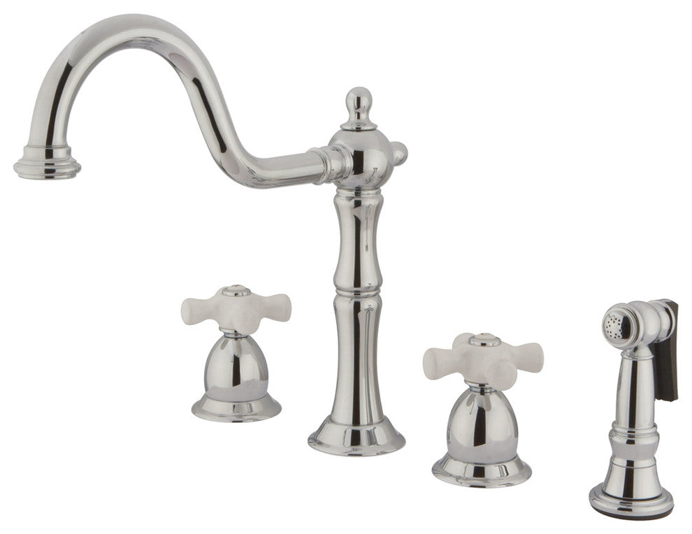 Polished Chrome Double Handle Kitchen Faucet with Brass Side Sprayer KS1751PXBS