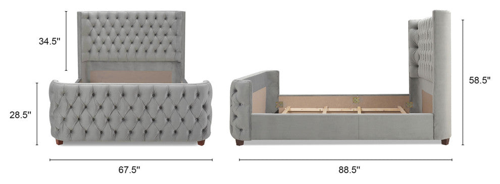 Brooklyn Tufted Sheltered Wingback Panel Bed, Opal Gray, Queen