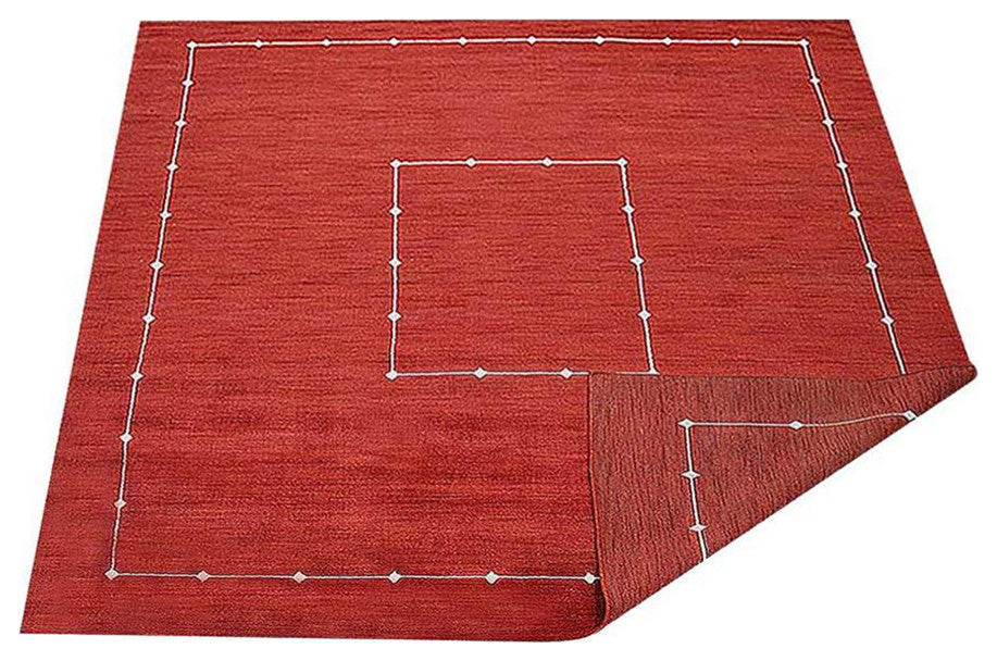 HAND KNOTTED LOOM WOOL ECO-FRIENDLY AREA RUGS - Square, Red, Geometric