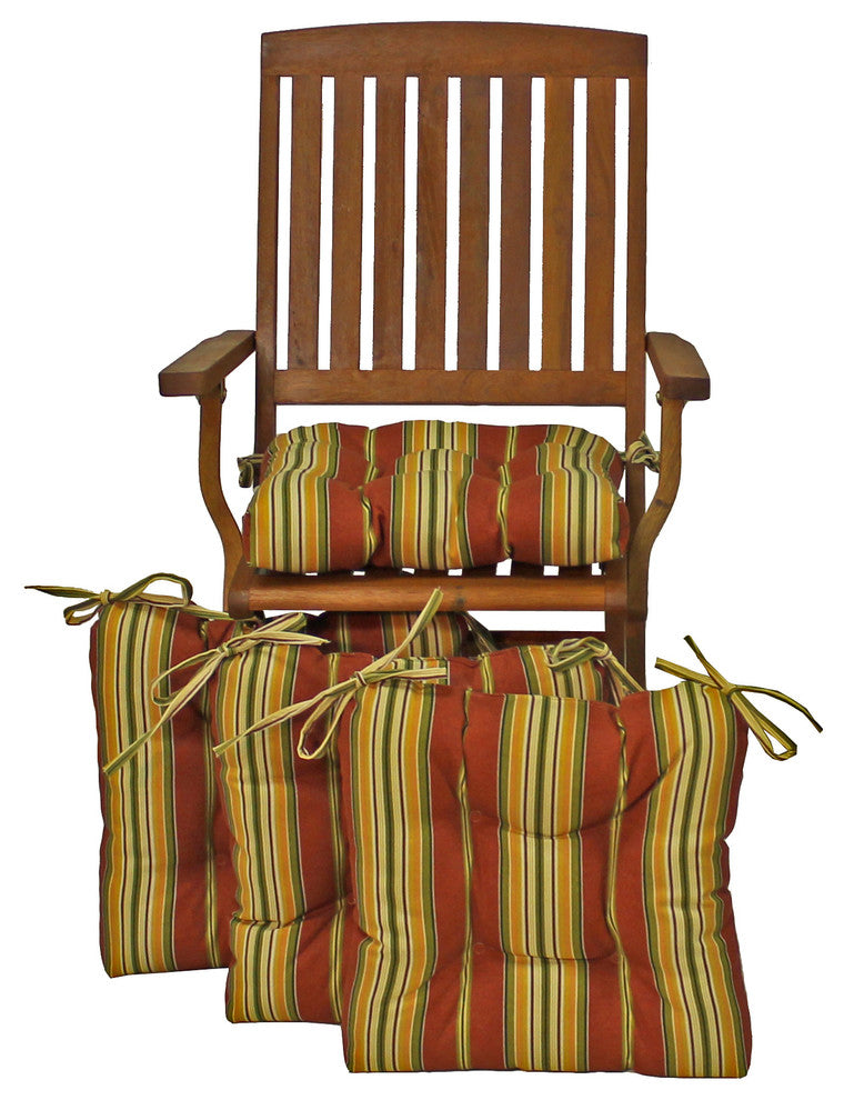 16" Polyseter Square Tufted Chair Cushions, Set of 4, Kingsley Stripe Ruby