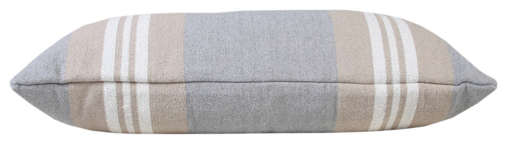 Classic Coastal Club Beige Double Striped 14" x 36" Lumbar Throw Pillow