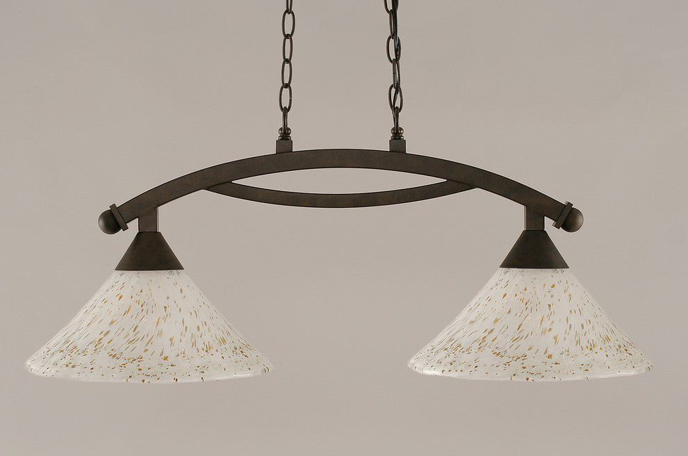 Bow 2 Light Island Light In Bronze, 12" Gold Ice Glass