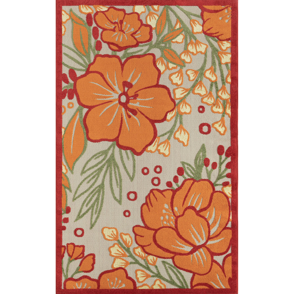 Mahalo Hibiscus Floral High-Low Indoor Outdoor Area Rug - 5' x 8'