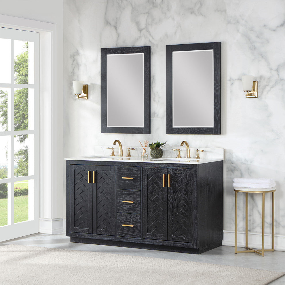 Altair Gazsi Black Oak Bathroom Vanity Set, 60", With Mirror