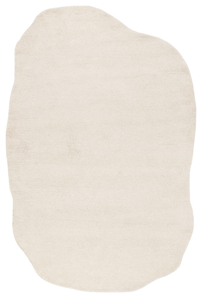 Clementime Modern Wool Area Rug, Ivory 5'x8'Shaped