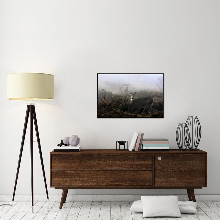 "The Rut In On White-Tailed Deer" Framed Canvas Giclee by Jim Cumming, 37x25"