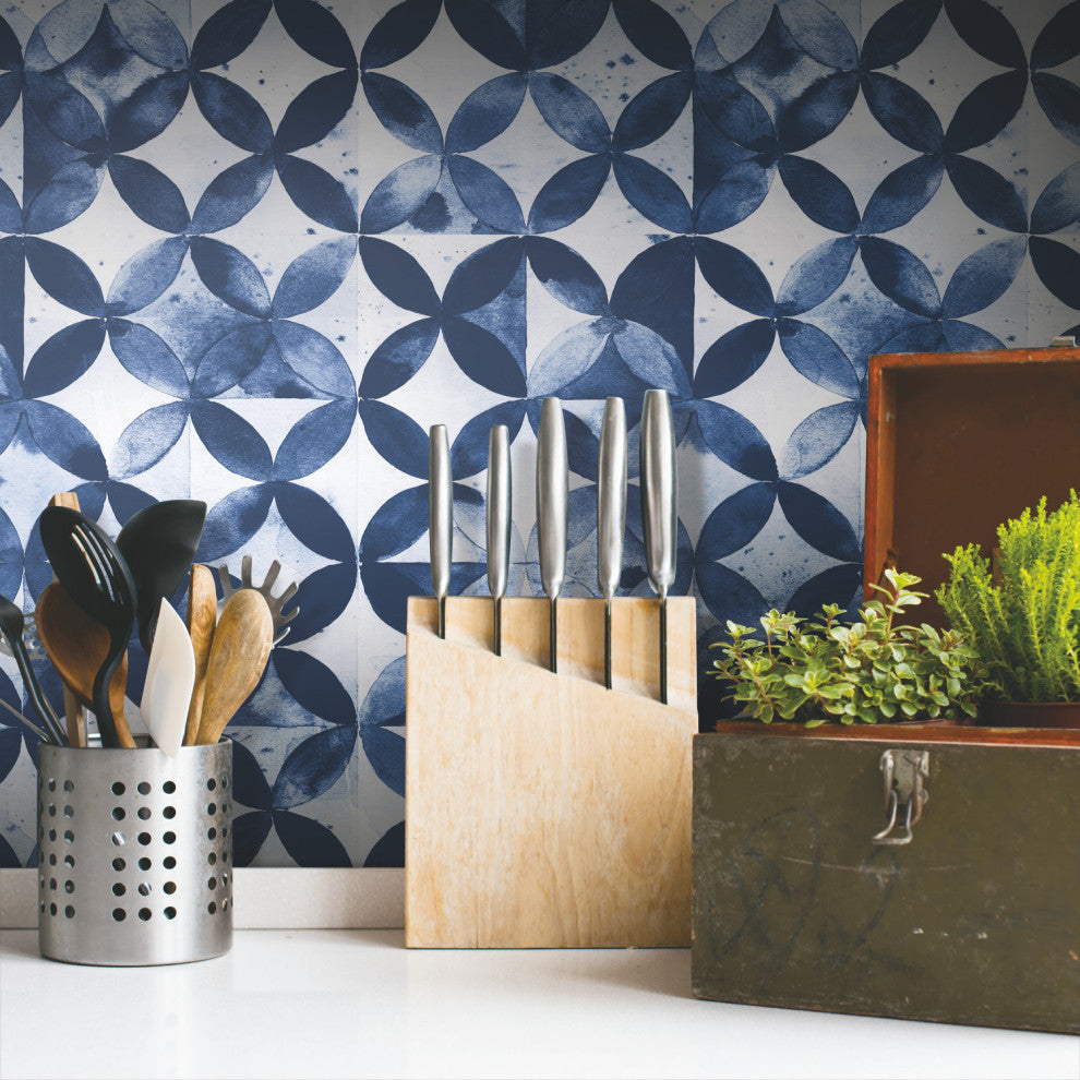 Paul Brent Moroccan Tile Peel and Stick Wallpaper, Blue