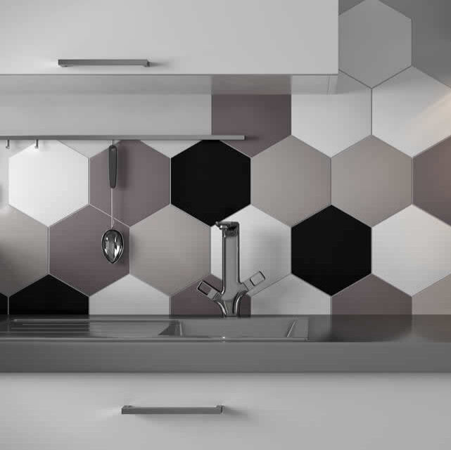 Pure Gray, 10" Hexagon Porcelain Tile, Gray, 37 Sq Ft.