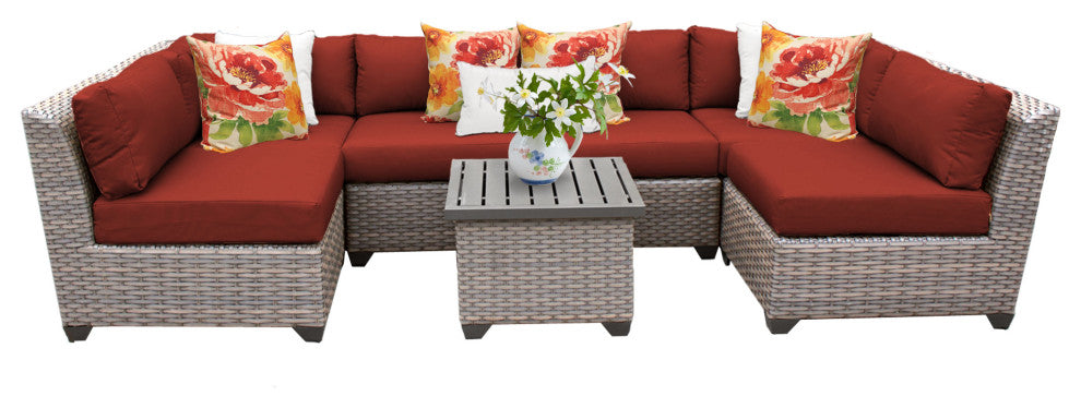 Florence 7 Piece Outdoor Wicker Patio Furniture Set 07c, Terracotta
