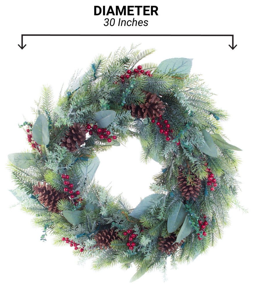 30" Lighted Christmas Wreath, Winter Frost
