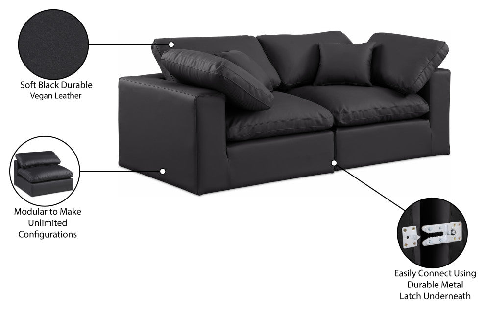 Comfy Upholstered Modular Sofa, Black, 2-Piece: 2 Corner Chair, Vegan Leather