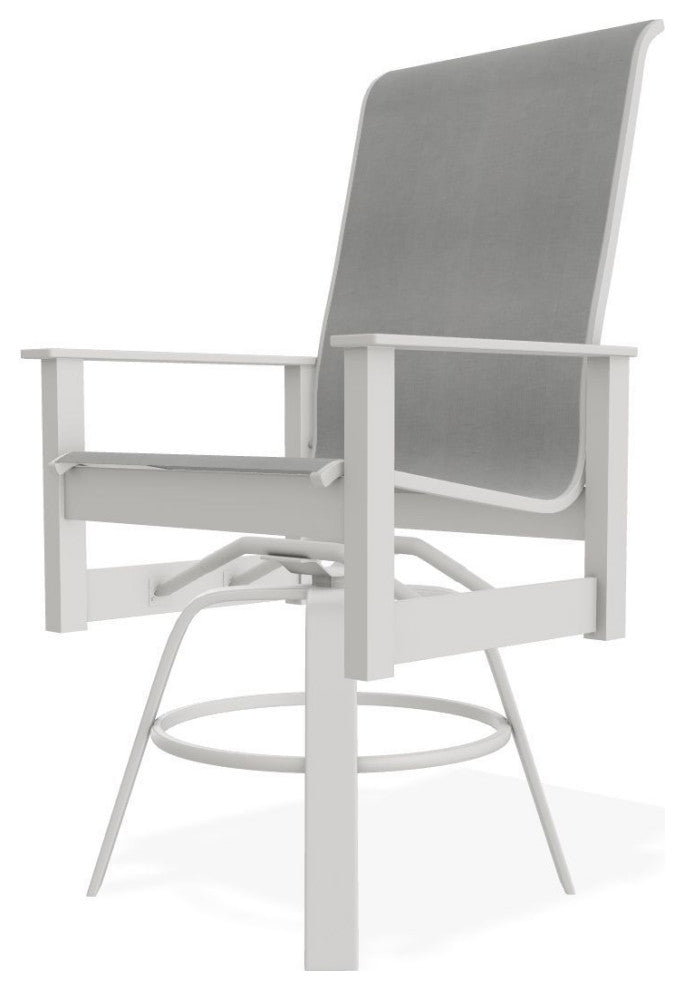 Leeward Sling Balcony Height Outdoor Swivel Armchair, Alloy/Snow