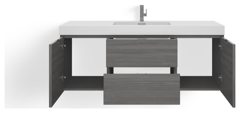 Boutique Bath Vanity, Vulcan Ash Gray, 60", Single Sink, Wall Mount