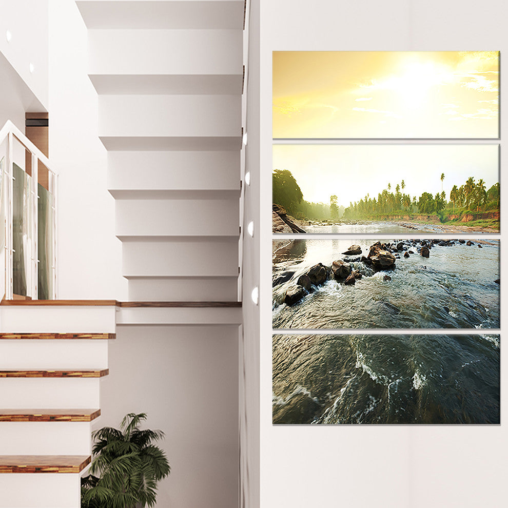 Beautiful Tropical River with Clean Water, Canvas Art Print, 28"x48", 4 Panels