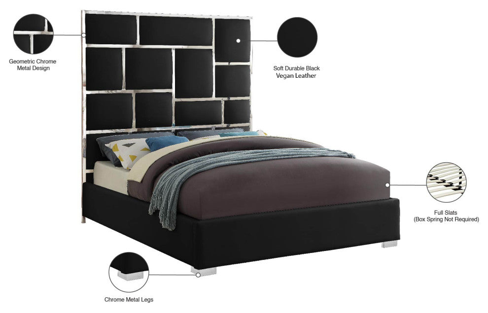 Milan Faux Leather Bed, Black, Queen