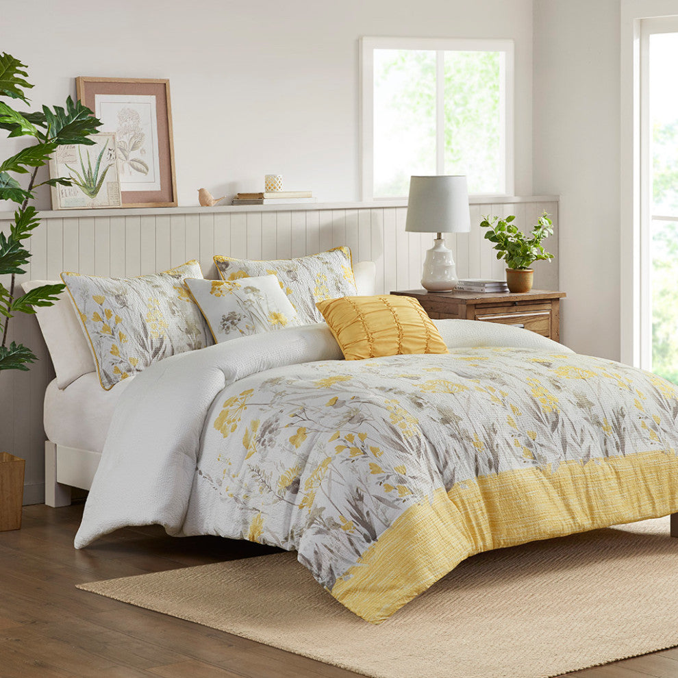 Madison Park Prairie 5 Piece Seersucker Comforter Set With Throw Pillows