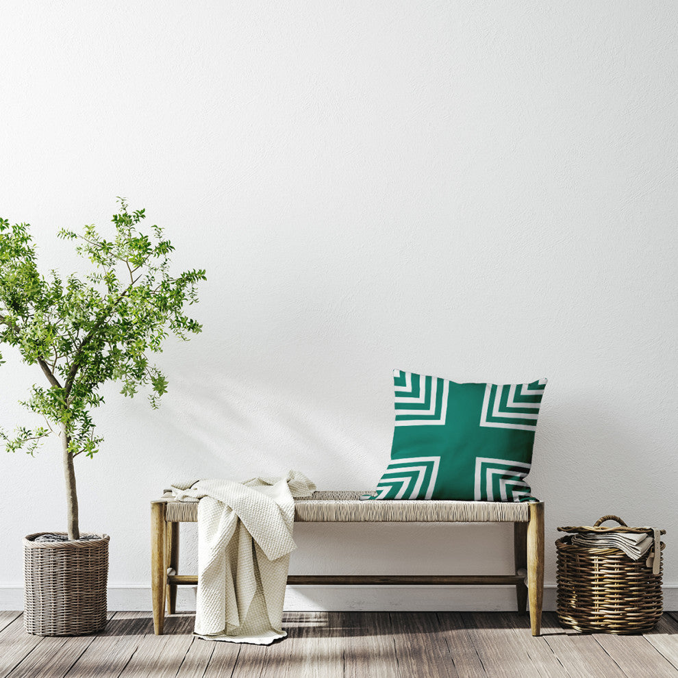 Corner Stripes Polyester Indoor Pillow, Kelly Green, 26"x26"