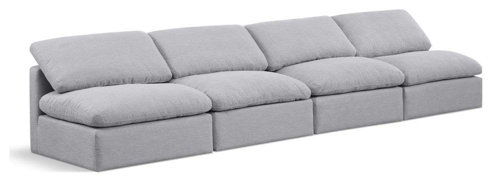 Indulge Upholstered Modular Sofa, Grey, 4-Piece: 4 Armless Chair, Down Stuffed Linen Textured Fabric