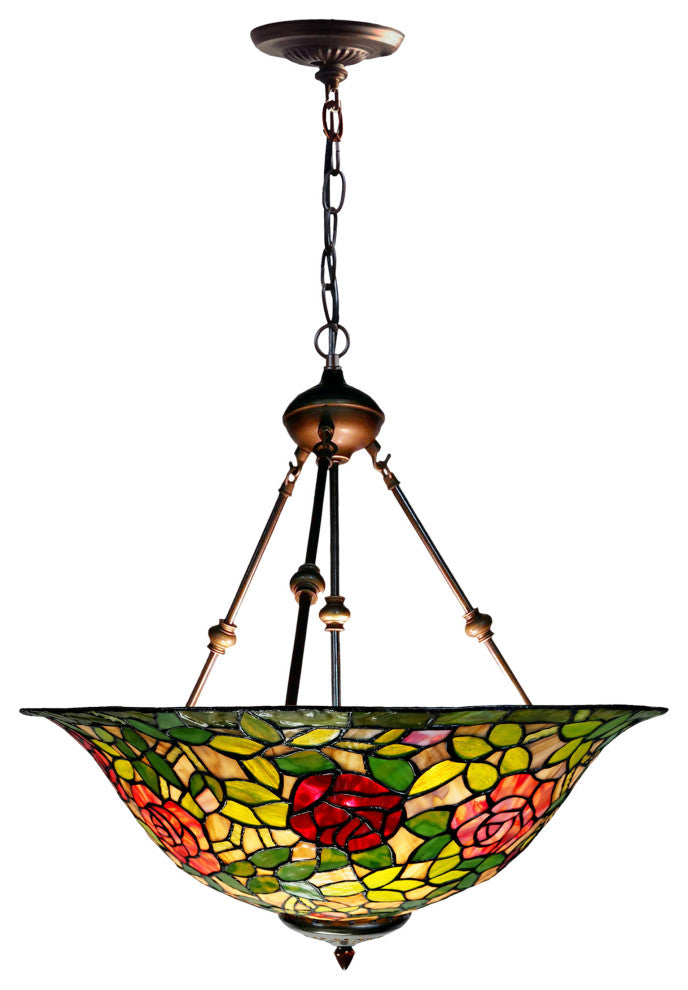 Rose Bush Inverted Tiffany Hanging Fixture