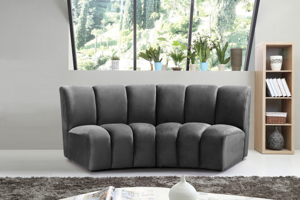 Infinity Channel Tufted Velvet Modular Chair, Gray, 2 Piece