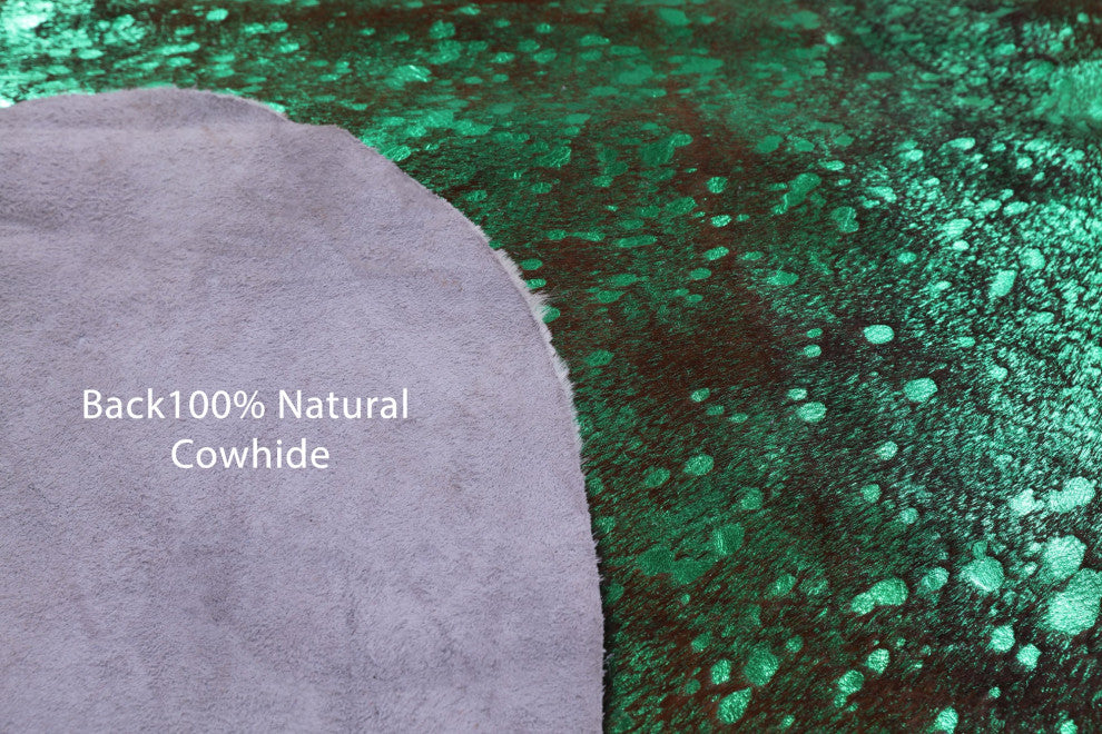 6' 4" X 5' 10" Green Metallic Cowhide Rug C2096