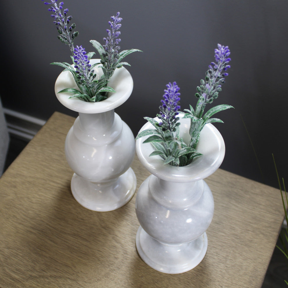 Natural Geo Marble Decorative 8" White Marble Vase Set of 2