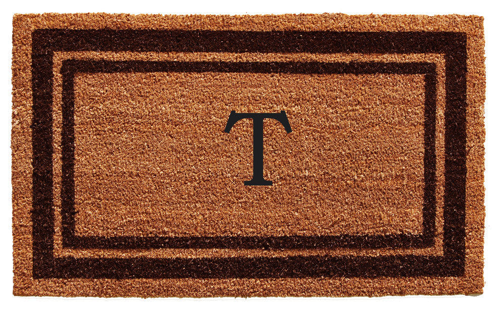Brown Border 24"x36" Monogram Doormat, Letter T