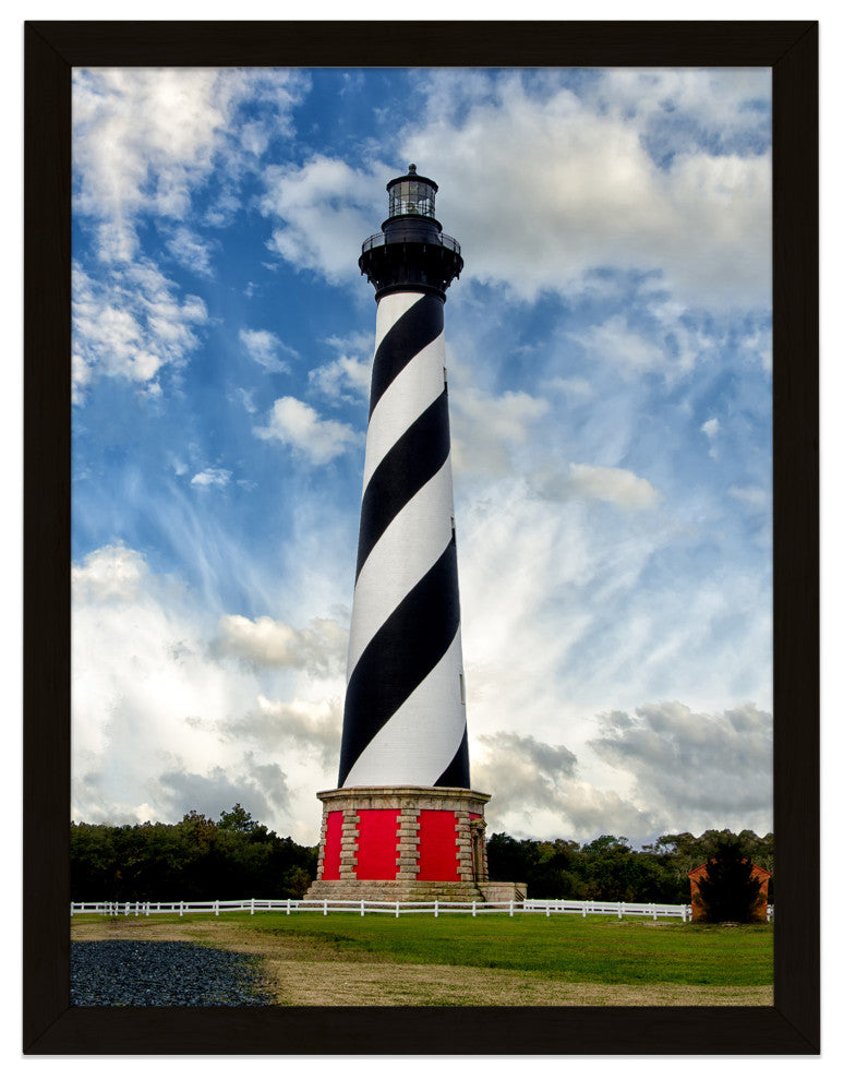 Cape Hatteras Lighthouse Coastal Landscape Framed Photo Paper Wall Art Prints, Black, 11" X 14"