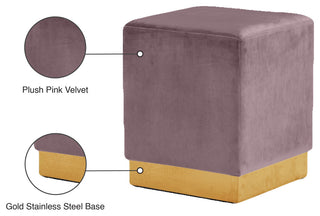 Jax Velvet Upholstered Ottoman/Stool, Pink, Gold Base