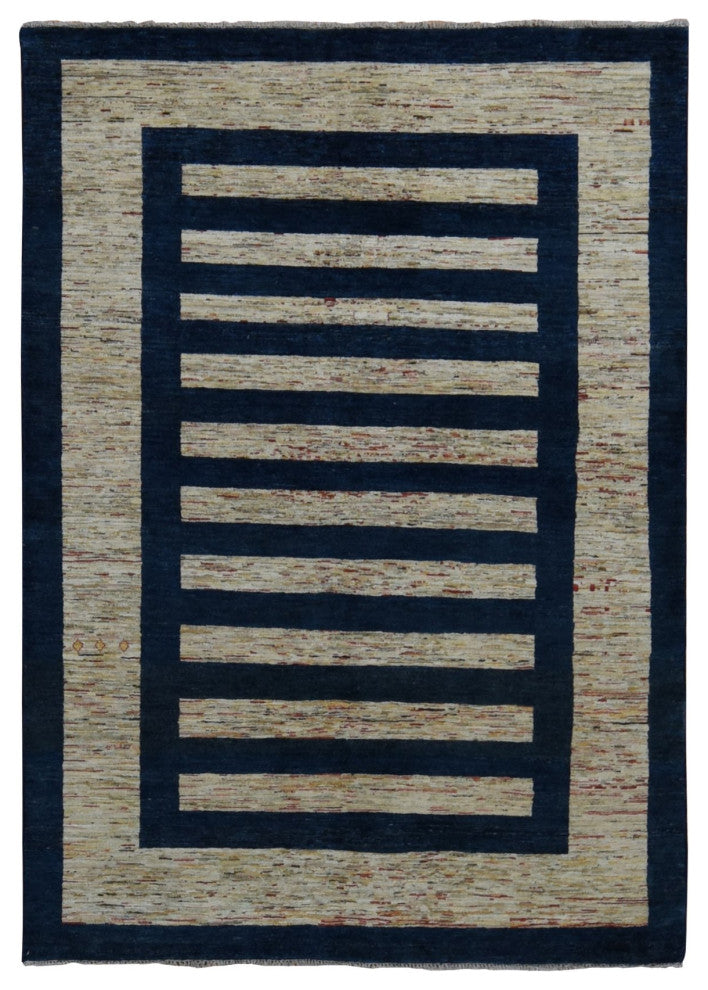 Tan Brown Pure Wool Peshawar Gabbeh Hand Knotted On Clearance Rug 5'7"x8'