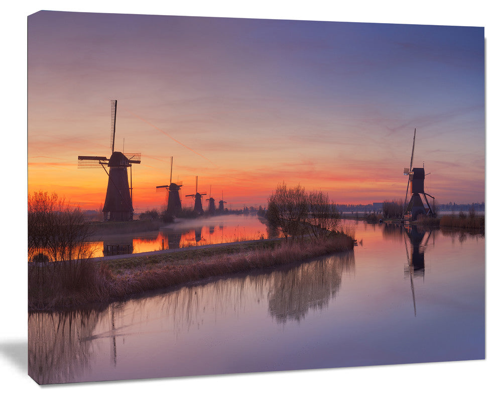 Dutch Windmills Panorama, Oversized Abstract Canvas Art Print, 60x40