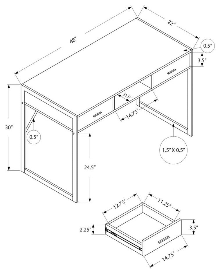 Computer Desk - 48"L / Modern White / Silver Metal