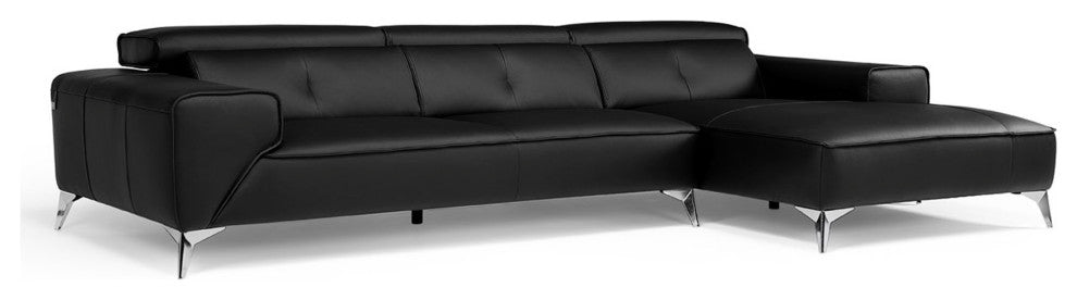 Raj Black Reclining Leather Sectional, Right Chaise