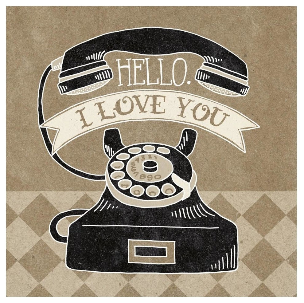 "Hello I Love You Taupe" Digital Paper Print by Mary Urban, 26"x26"