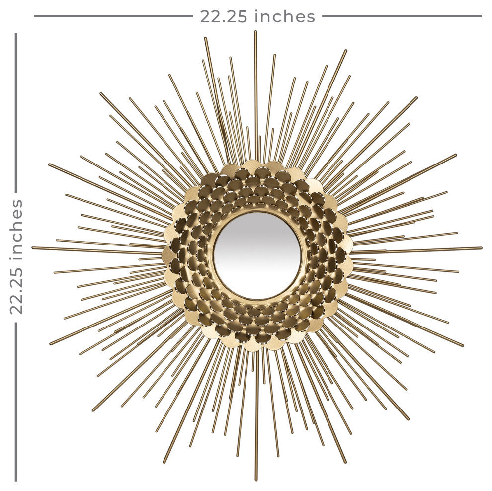 Gold Metal Sunburst Round Wall Mirror