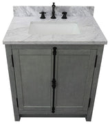 30" Single Vanity, Gray Ash, White Carrara Top, Rectangle Sink