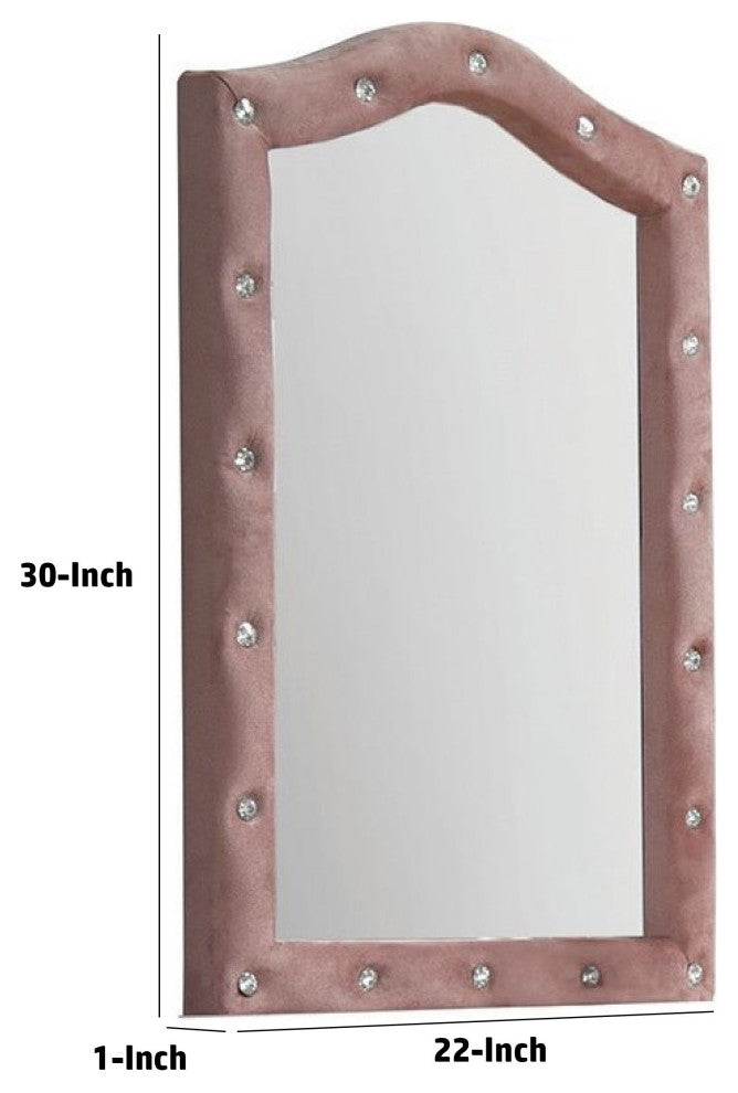 Benzara BM275086 Contemporary Upholstered Mirror, Tufting, Arched Top, Pink