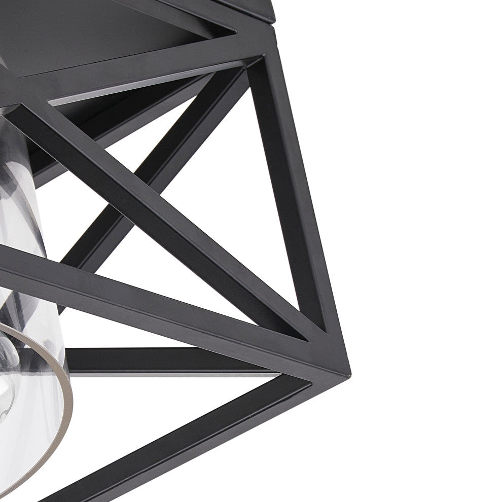 Industrial Flush Mount Ceiling Light Fixture With Glass Shade