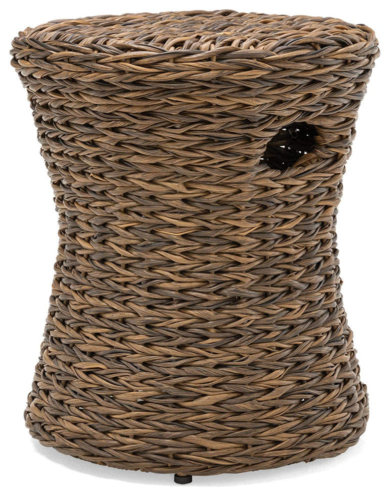 Cayman Woven Drum Stool/Side Table, Heritage Brown