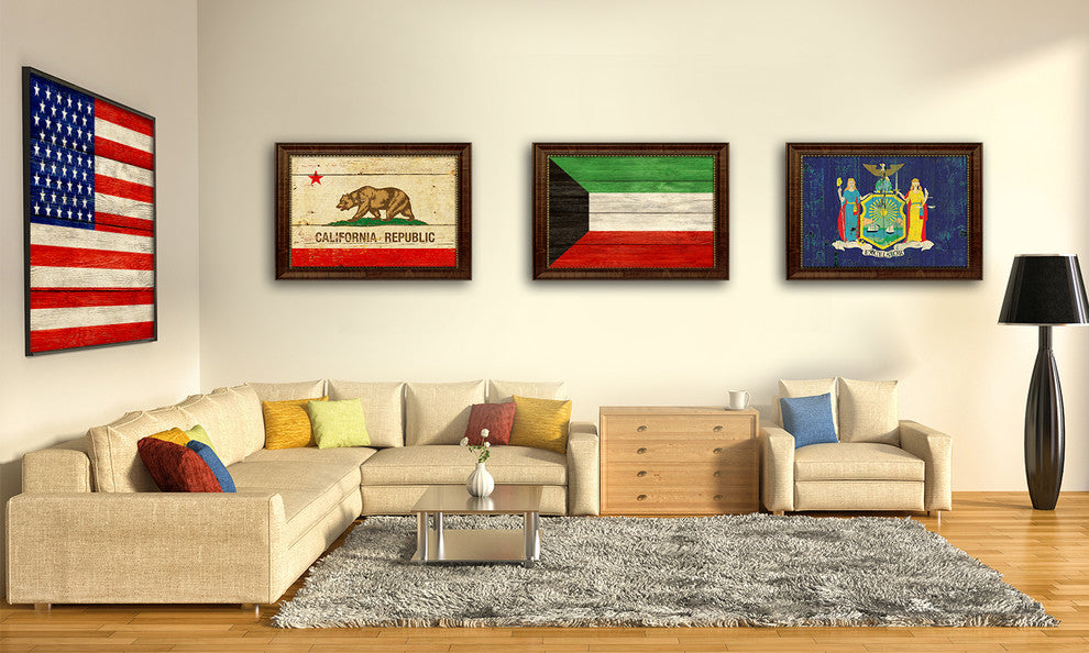 Kyrgyzstan Country Textured Flag Print With Brown Gold Frame, 15"X21"