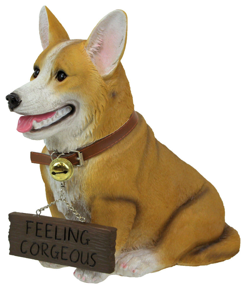 Jasper the Welsh Corgi Dog Realistic Lifelike Statue with Reversible Sign